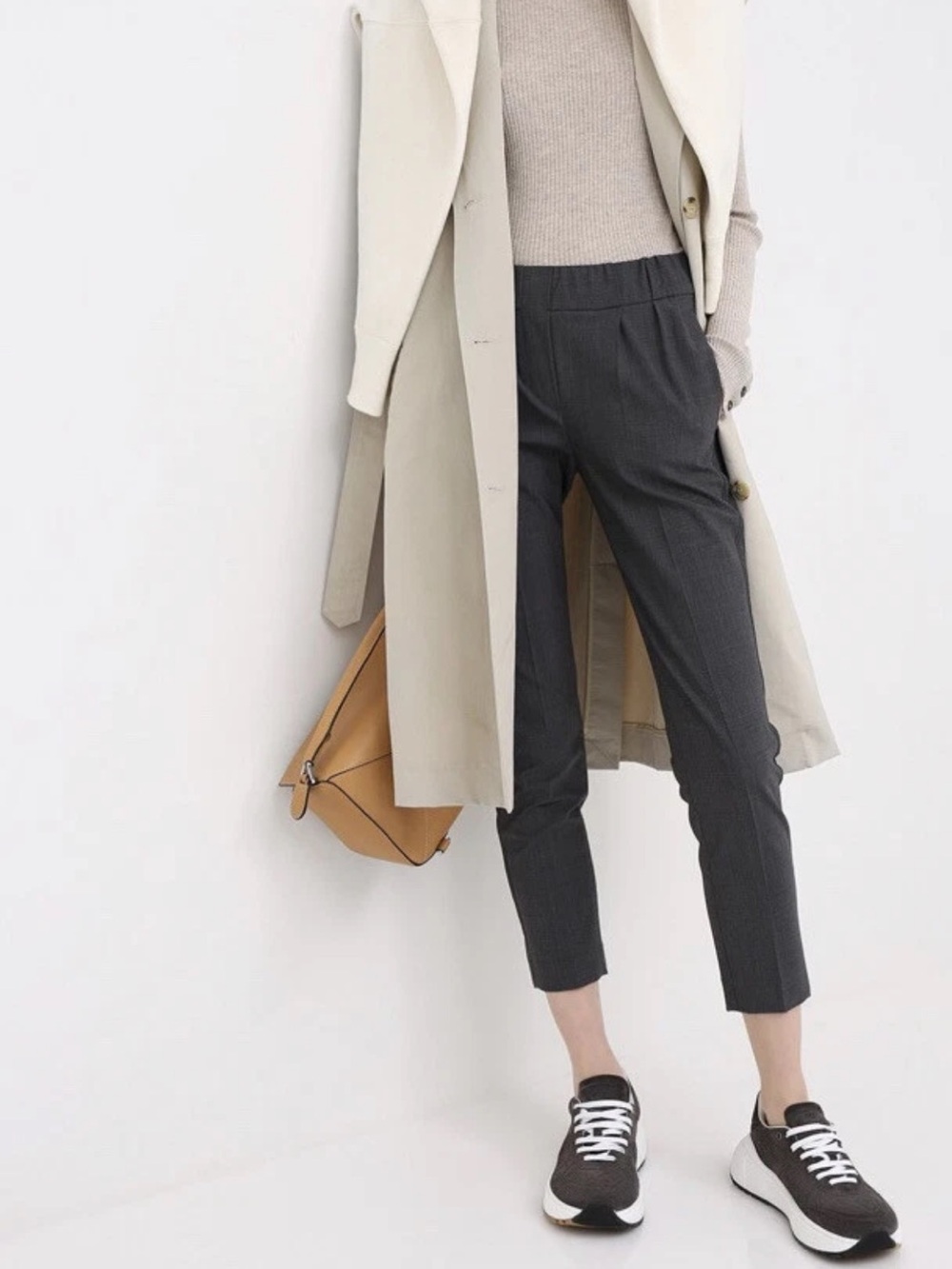Brunello Cucinelli gray wool slim cropped pants